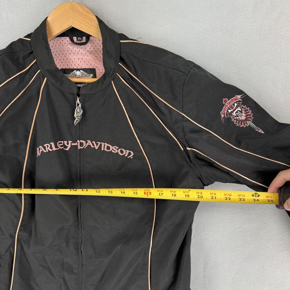 Harley-Davidson Jacket Womens XL Black Mesh Embroidered Motorcycle Riding Zip - Picture 4 of 12